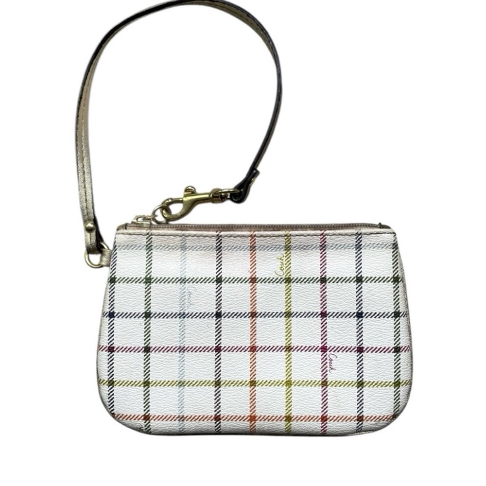Coach Peyton Heritage Tattersall Plaid Wristlet Clutch Cream Small